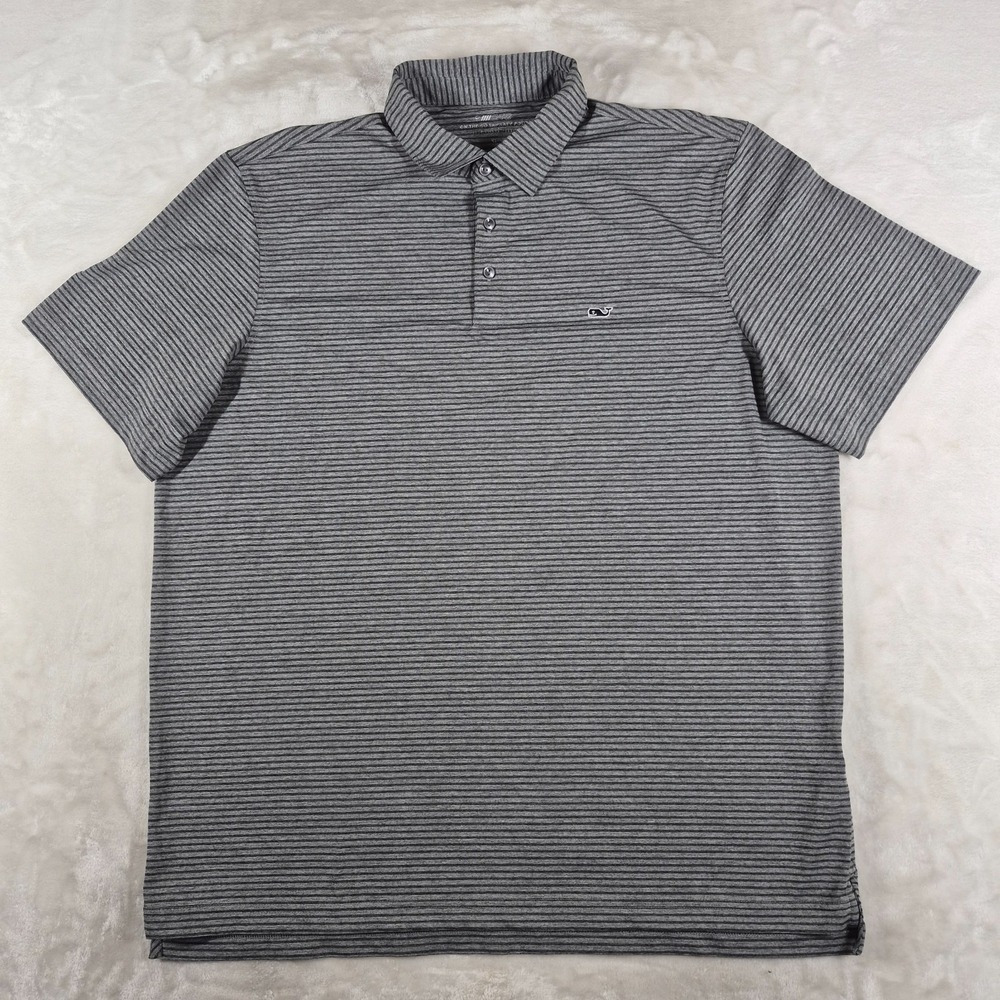 Vineyard Vines On-The-Go‎ Sankaty Polo Shirt Men's XL Gray Striped Performance